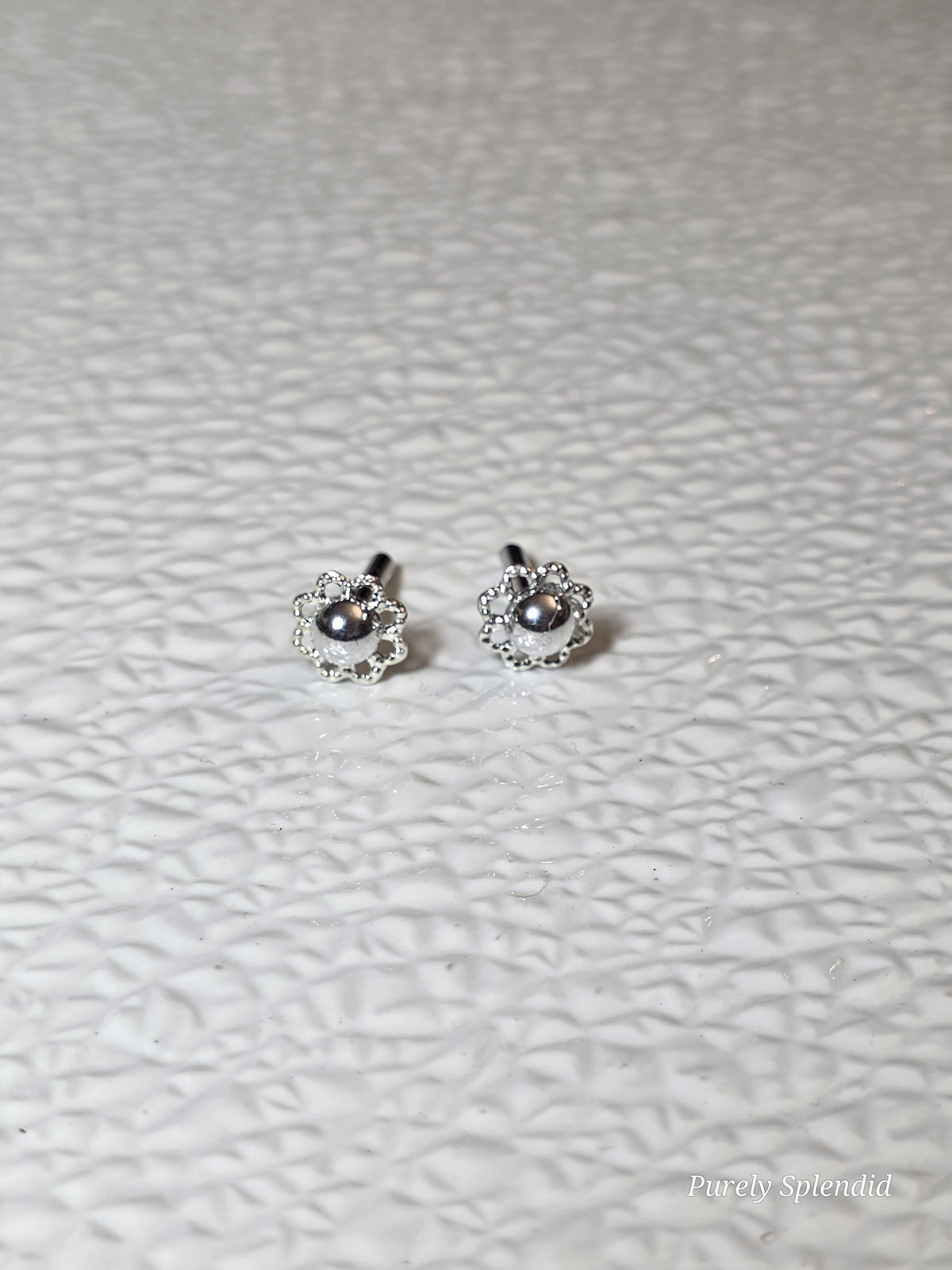 Silver Flower 2mm Studs for dolls who wear 2mm studs / American made / Purely Splendid