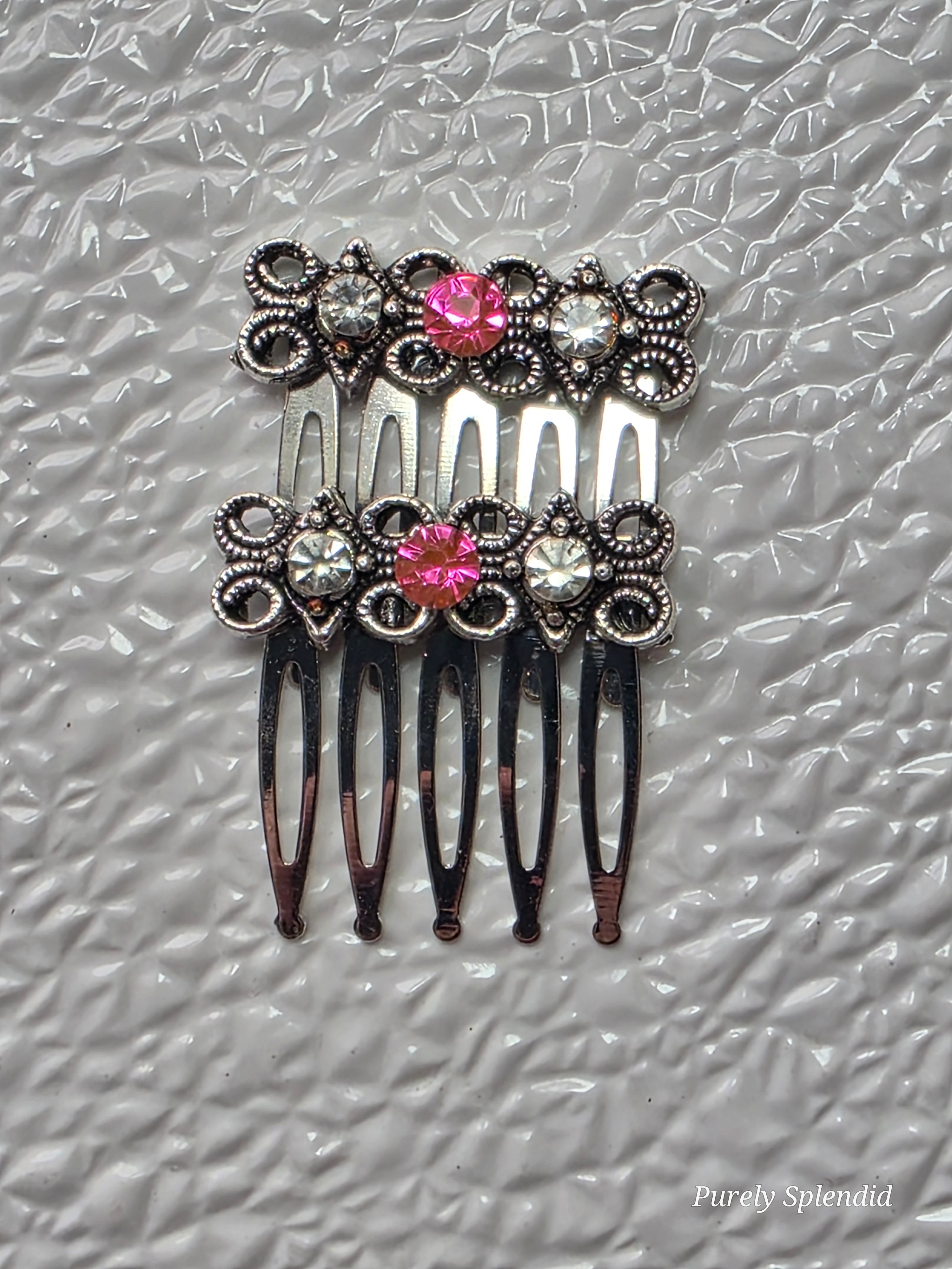 Decorative Sparkling Hair Comb with crystal and pink rhinestones