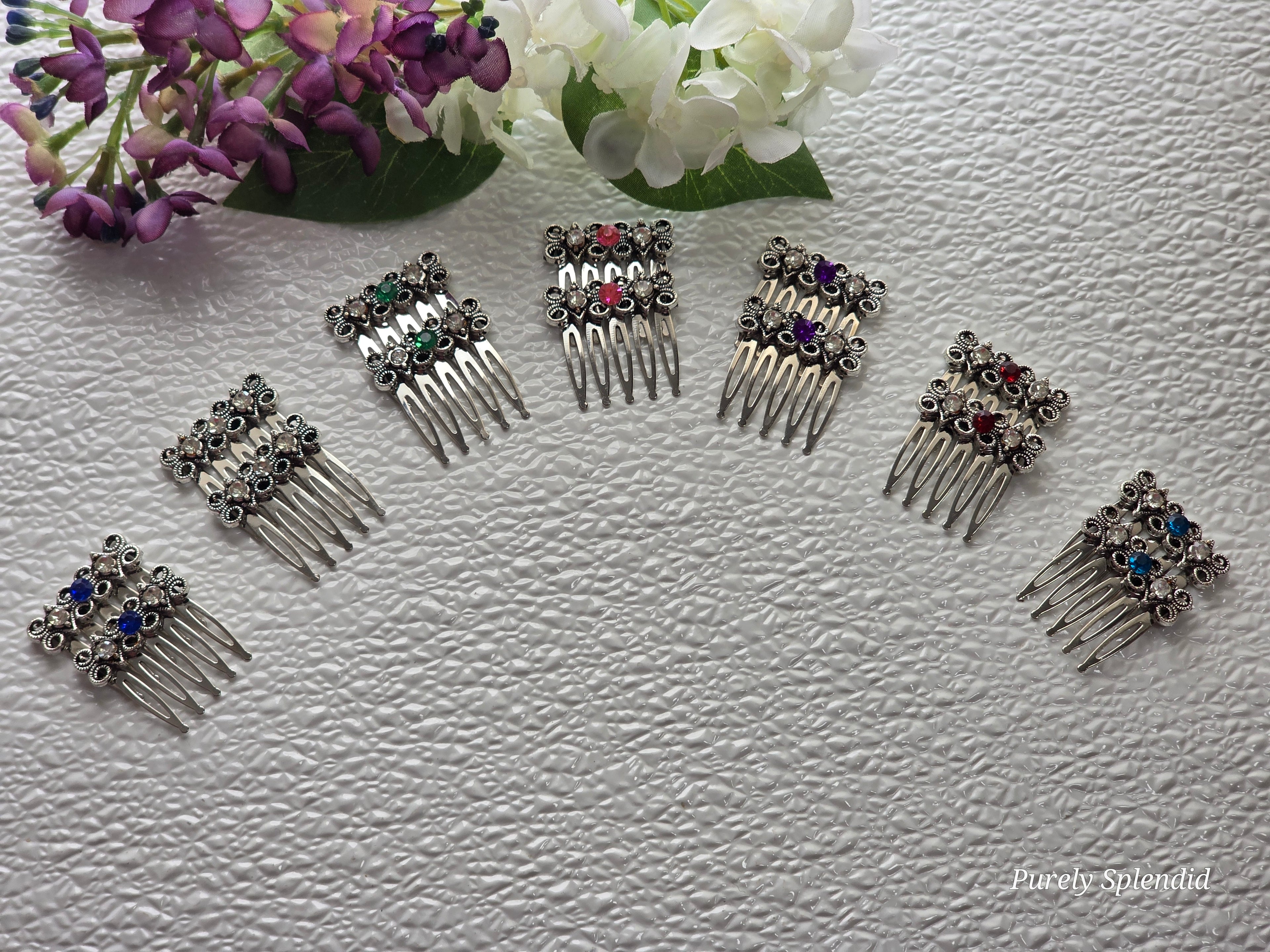 Sparkling Silver Hair Combs for dolls in 7 colors