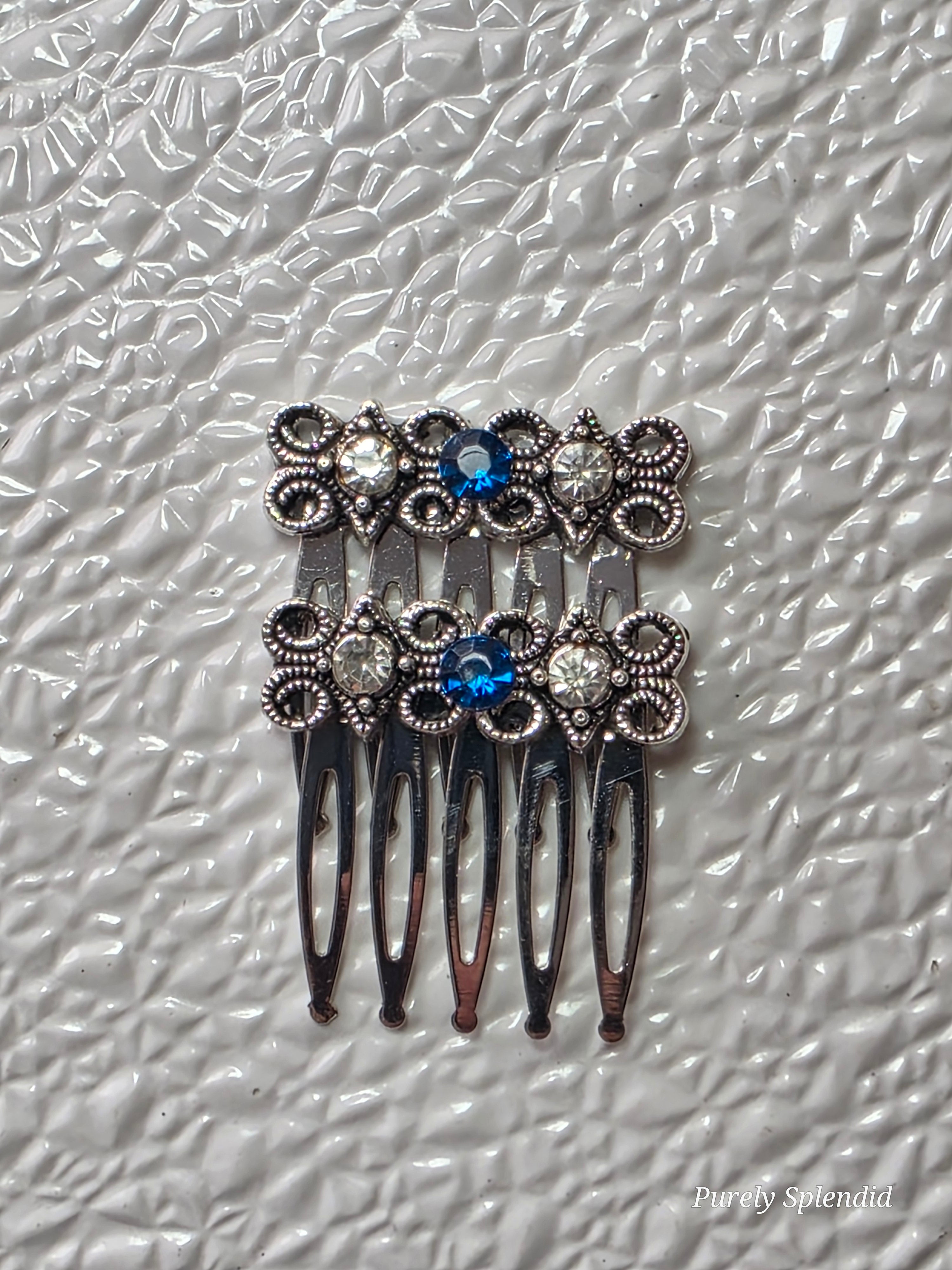 Decorative Sparkling Hair Comb with crystal and teal rhinestones