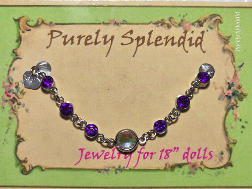 18 inch girl doll custom rhinestone bracelet | American made Aurora Borealis dark purple | Purely Splendid
