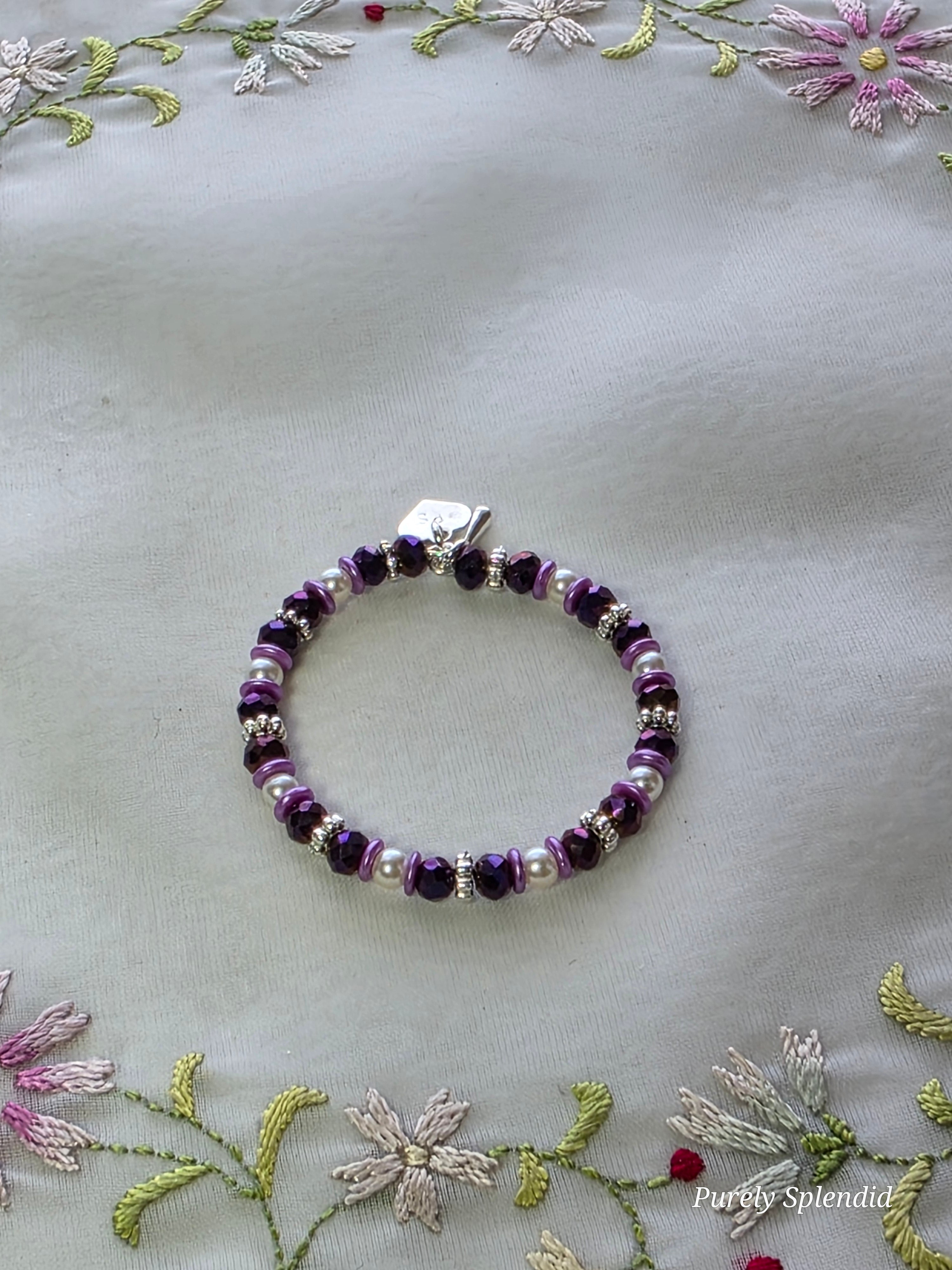 Sparkling purple stacking bracelet close-up for 18 inch girl doll | American made | Purely Splendid