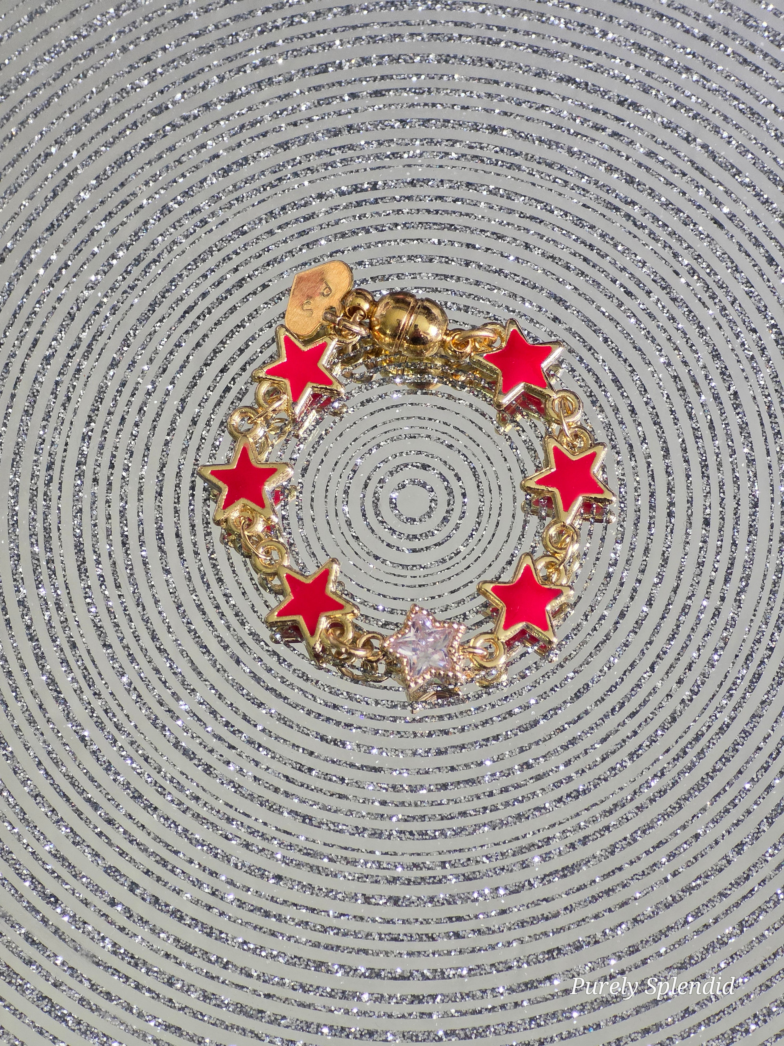 Red Star Bracelet with sparkling Cubic Zirconia center star for 18 inch girl dolls / American made