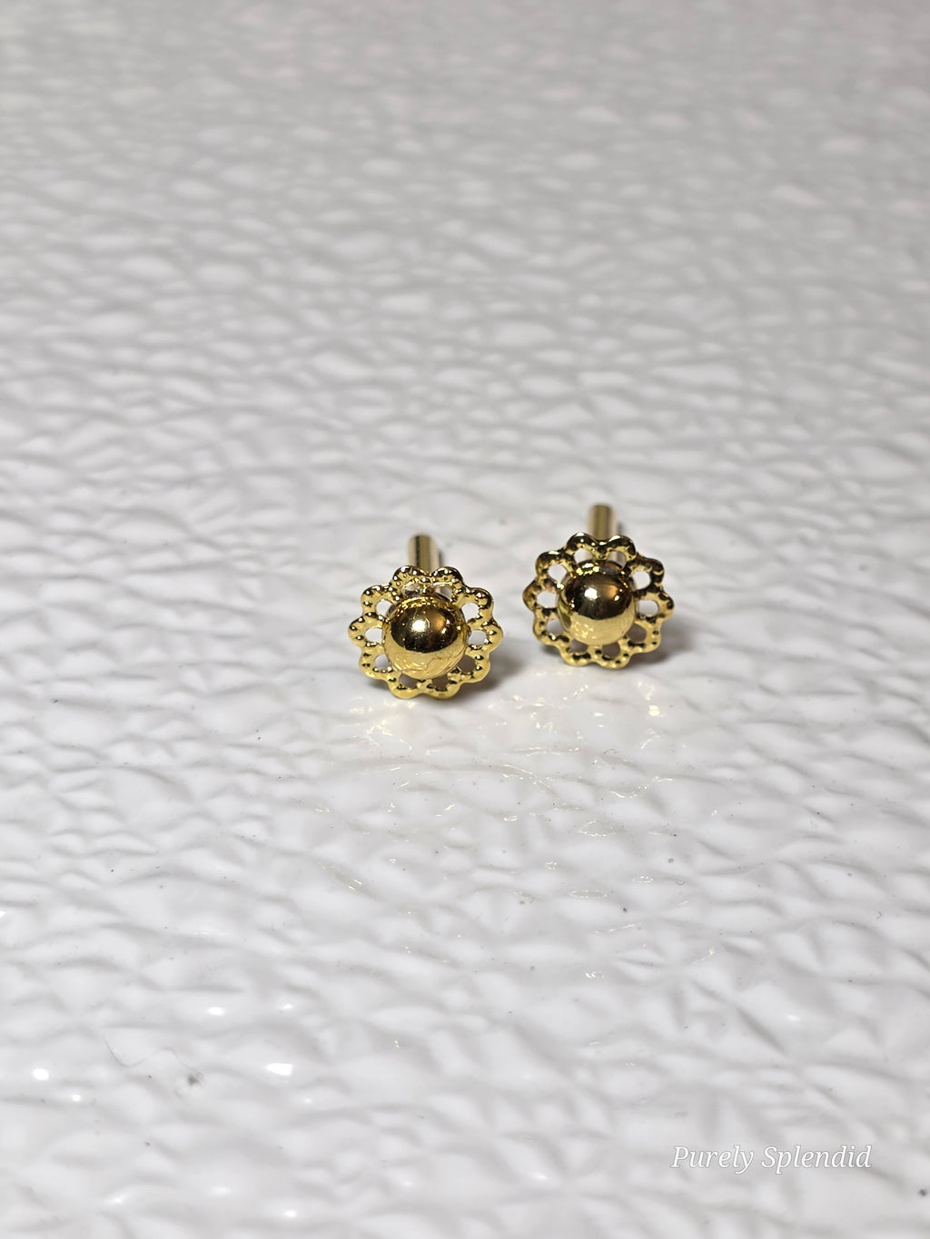 Gold colored Flower Studs for dolls who wear 2mm studs / American made / Purely Splendid