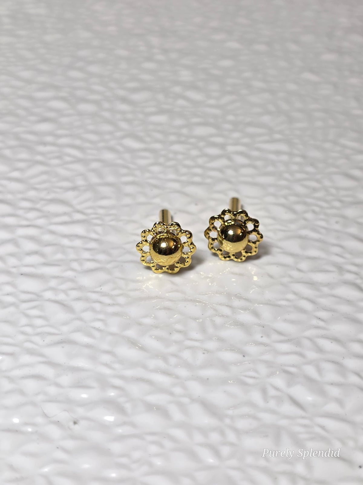Gold colored Flower Studs for dolls who wear 2mm studs / American made / Purely Splendid
