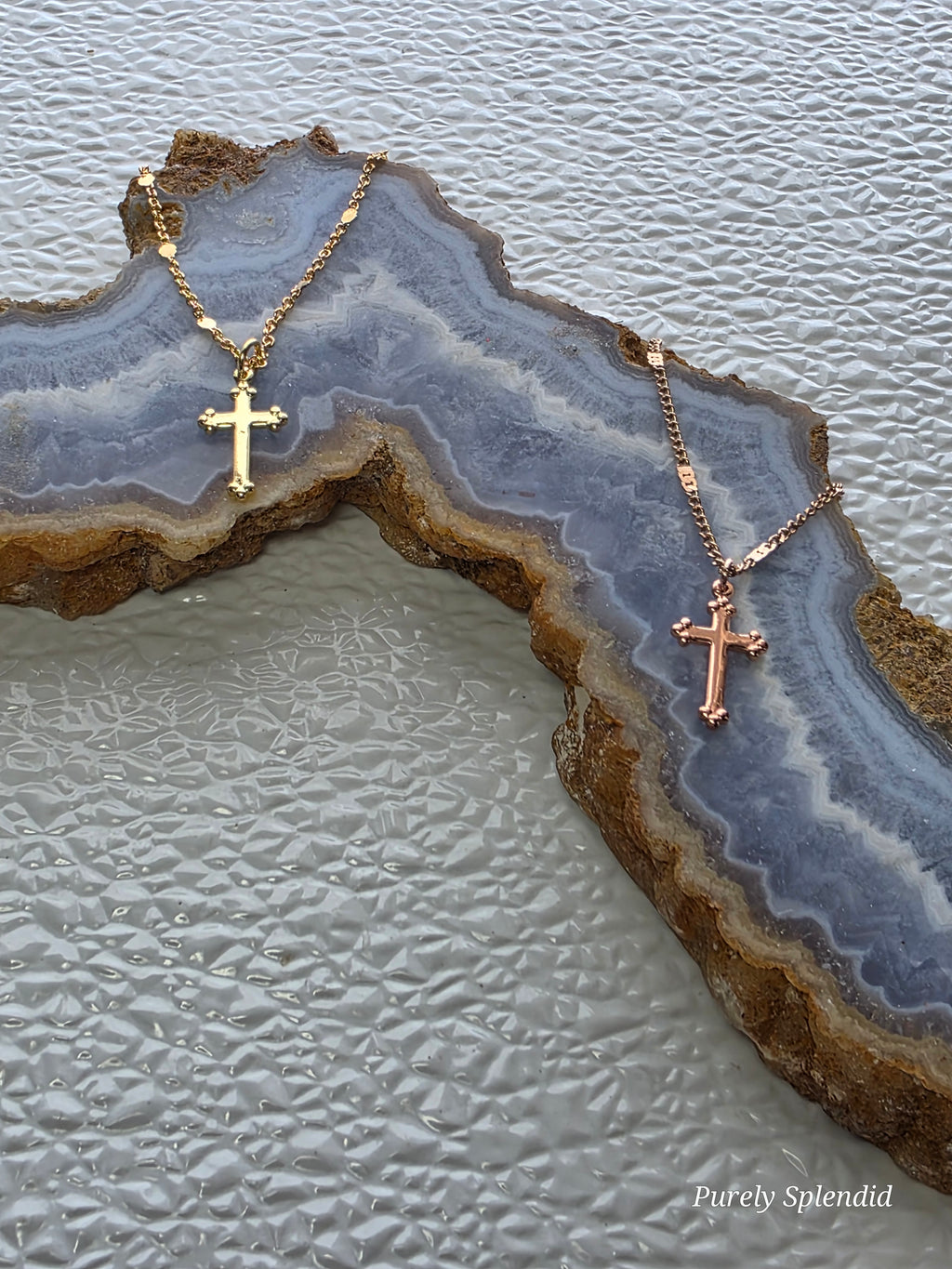 Gold and Rose Gold Cross necklace on pretty chain for 18 inch girl dolls | Purely Splendid
