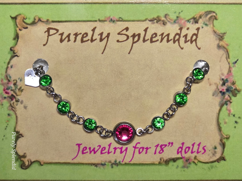 Green rhinestone with a large Dark Pink center rhinestone bracelet