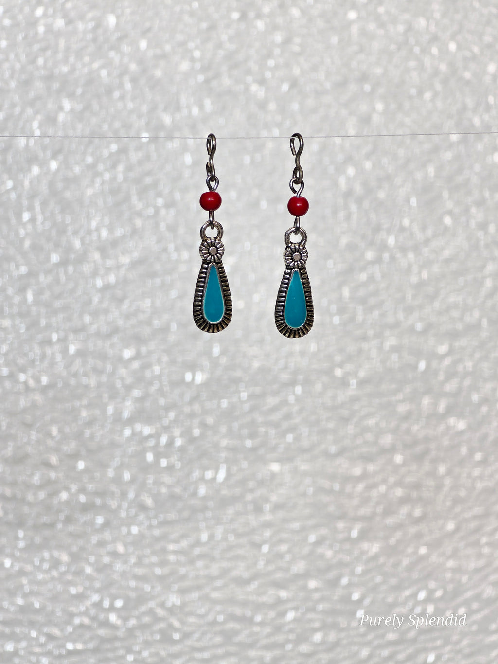 Southwestern style earrings - red, turquoise and silver drop earrings for 18 inch dolls / American made / Purely Splendid