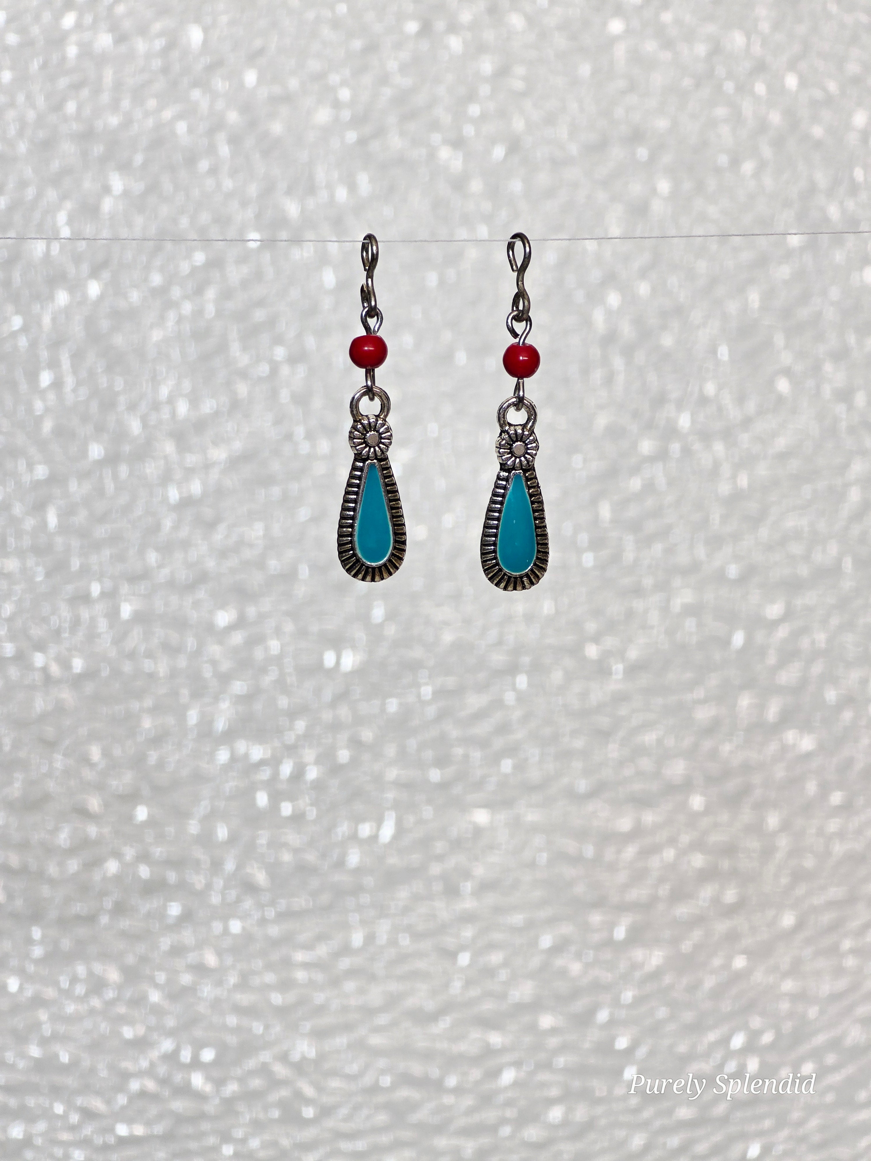 Southwestern style earrings - red, turquoise and silver drop earrings for 18 inch dolls / American made / Purely Splendid