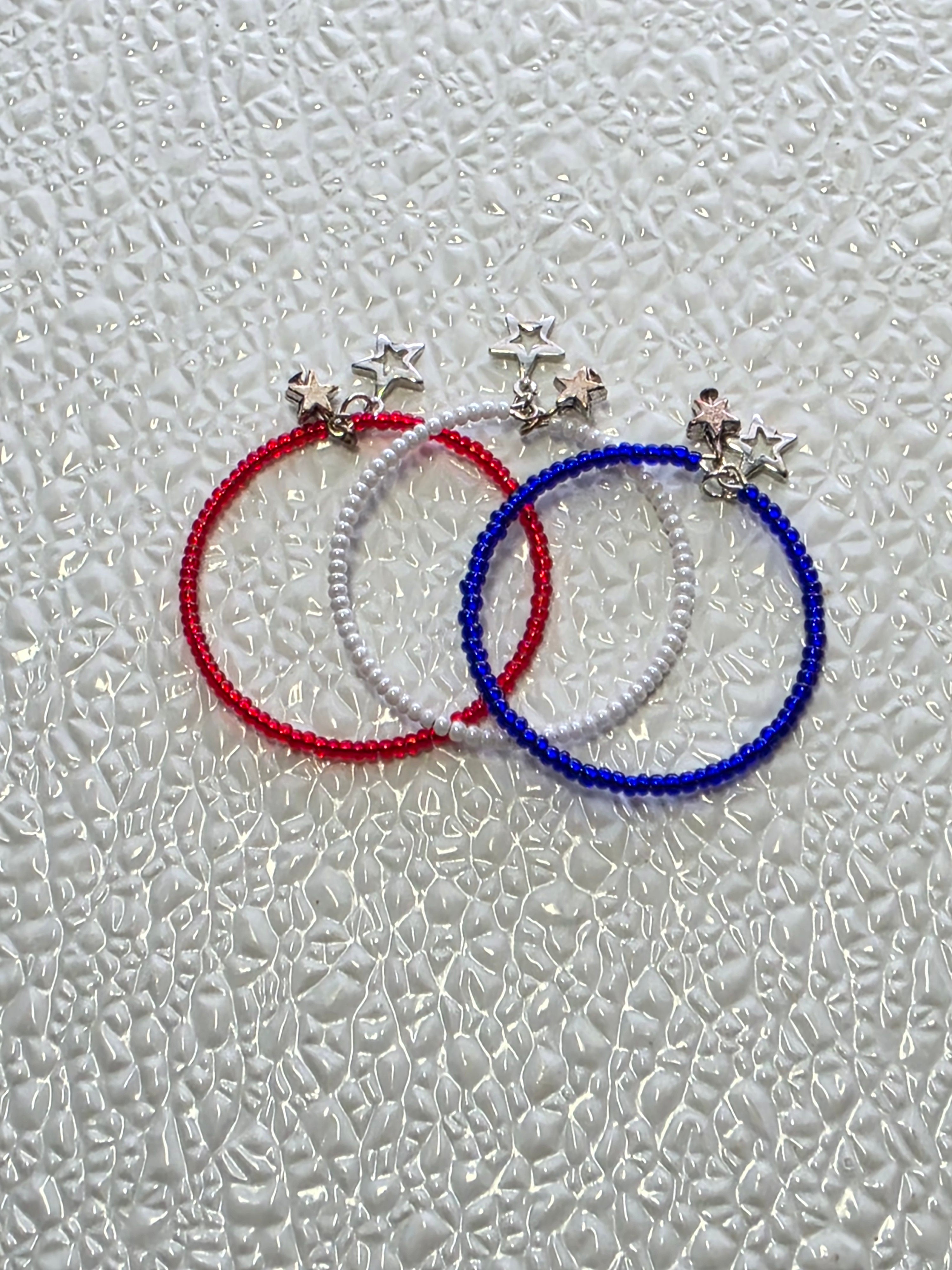 Red White and Blue Stacking Bracelets with silver star charms for 18 inch dolls  American made / Purely Splendid