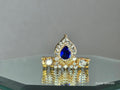 Gold doll crown with blue center gem - Jasmine tiara color variation