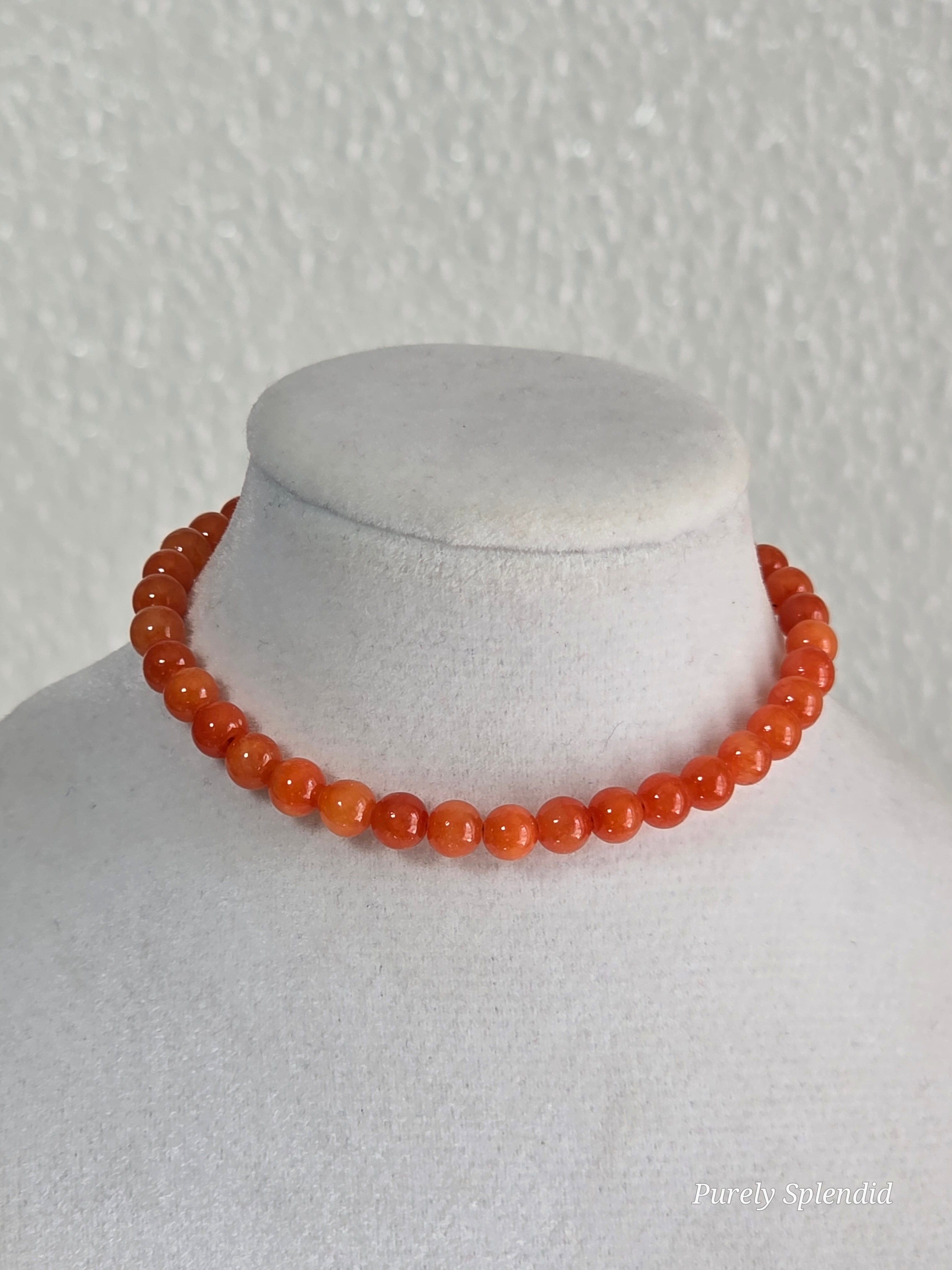 Jade -Coral colored beaded choker necklace for dolls