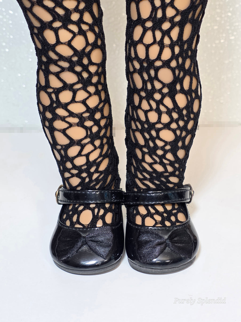 Tights with Random holes worn by an 18 inch girl doll / American made / Purely Splendid
