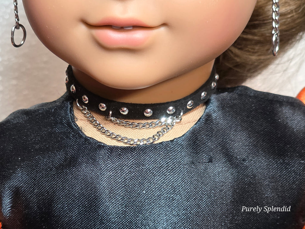 Silver studded choker with chains for 18 inch girl doll, American made | Purely Splendid
