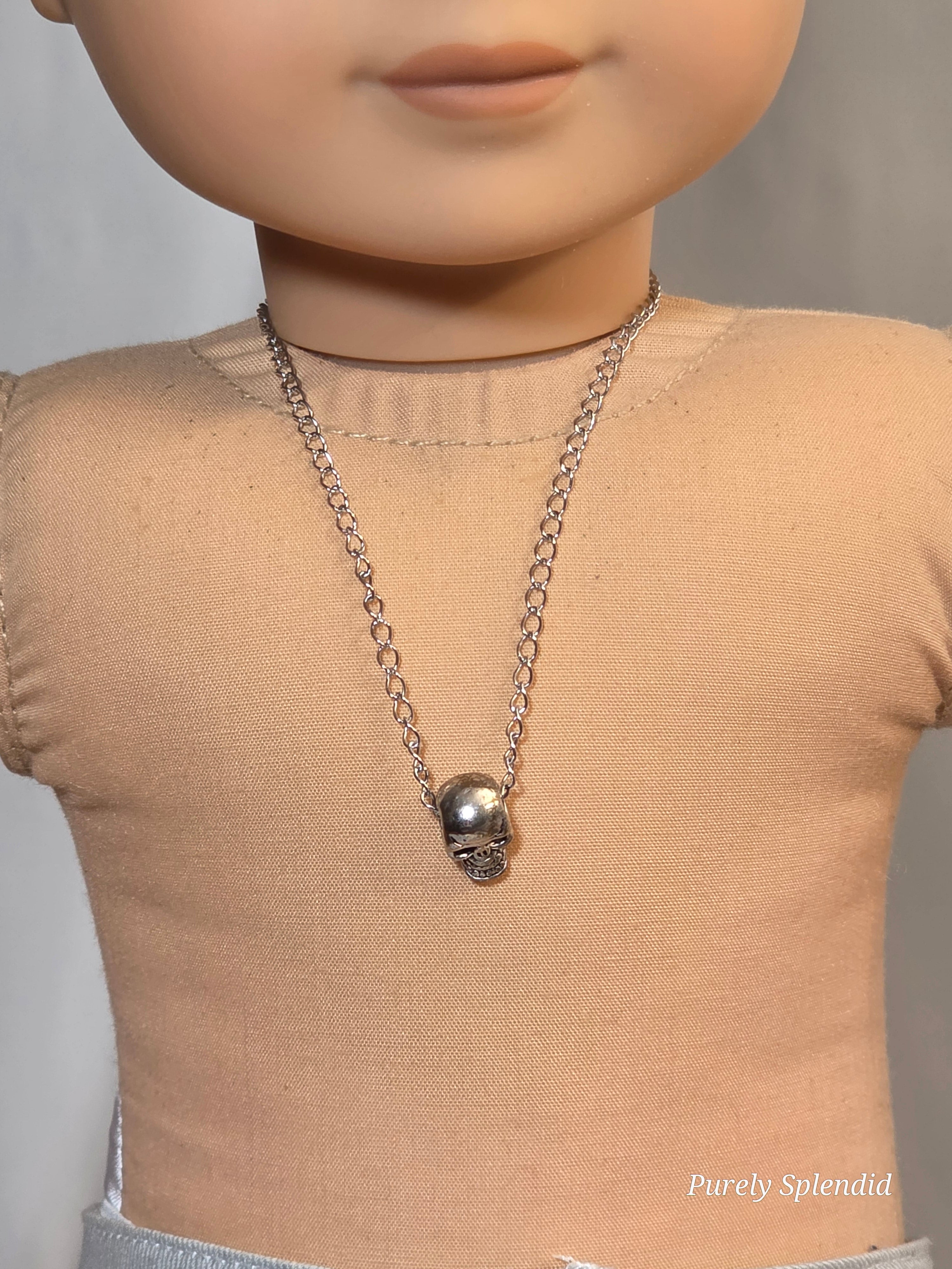 Skull pendant necklace on 18 inch boy doll, American made | Purely Splendid
