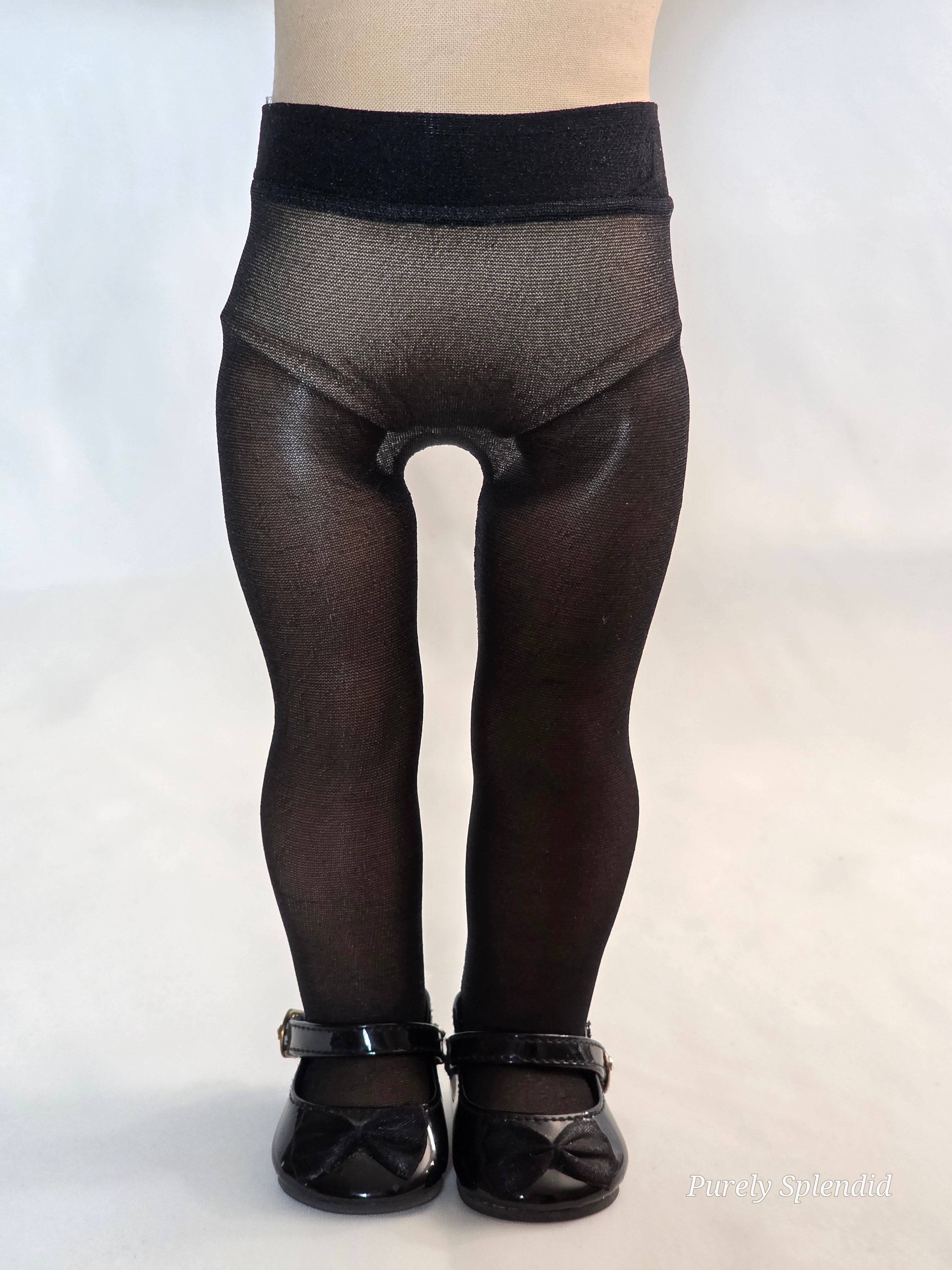 Sheer Black Hose worn by an 18 inch girl doll / American made / purely Splendid