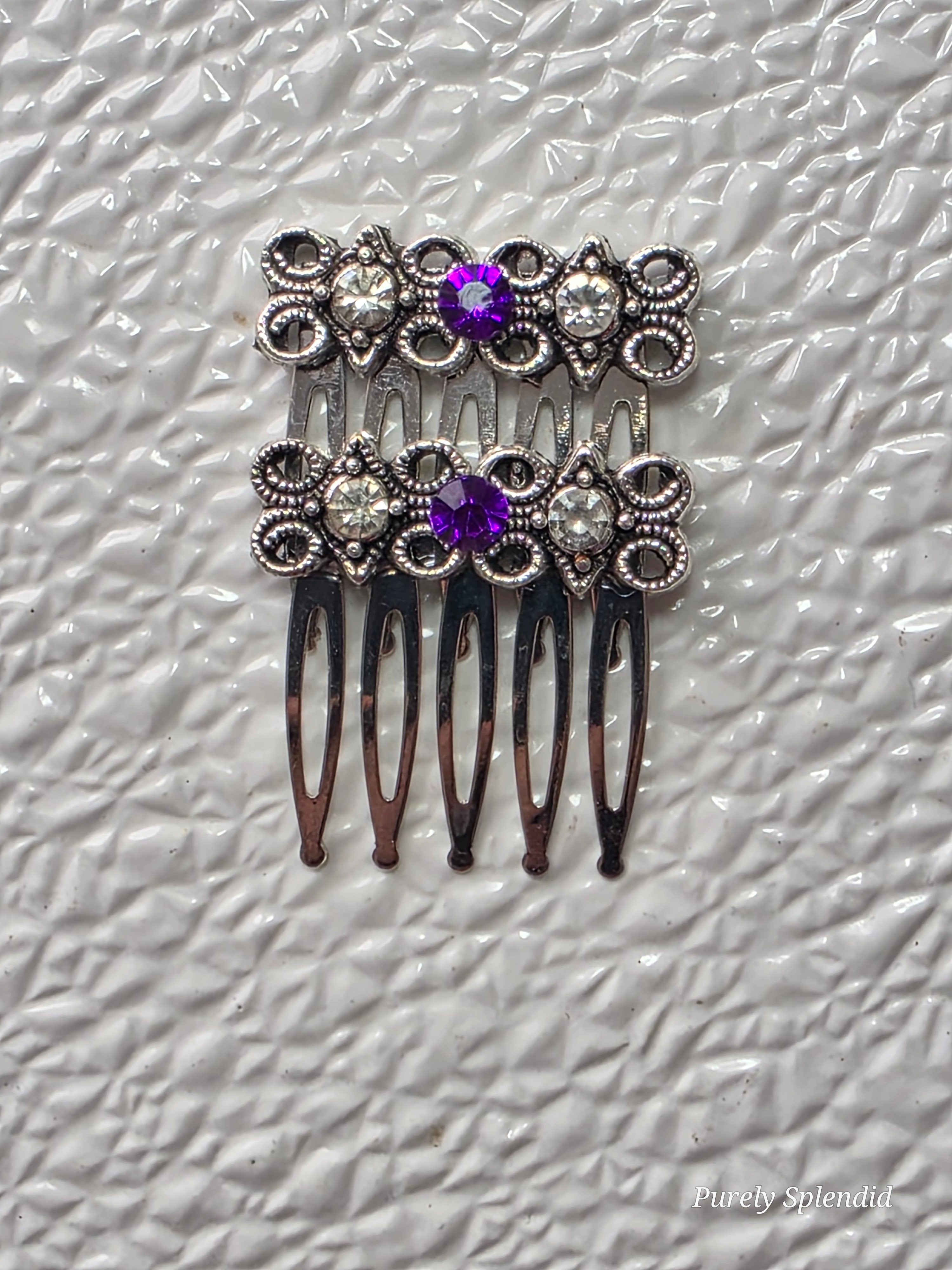 Decorative Sparkling Hair Comb with crystal and purple rhinestones