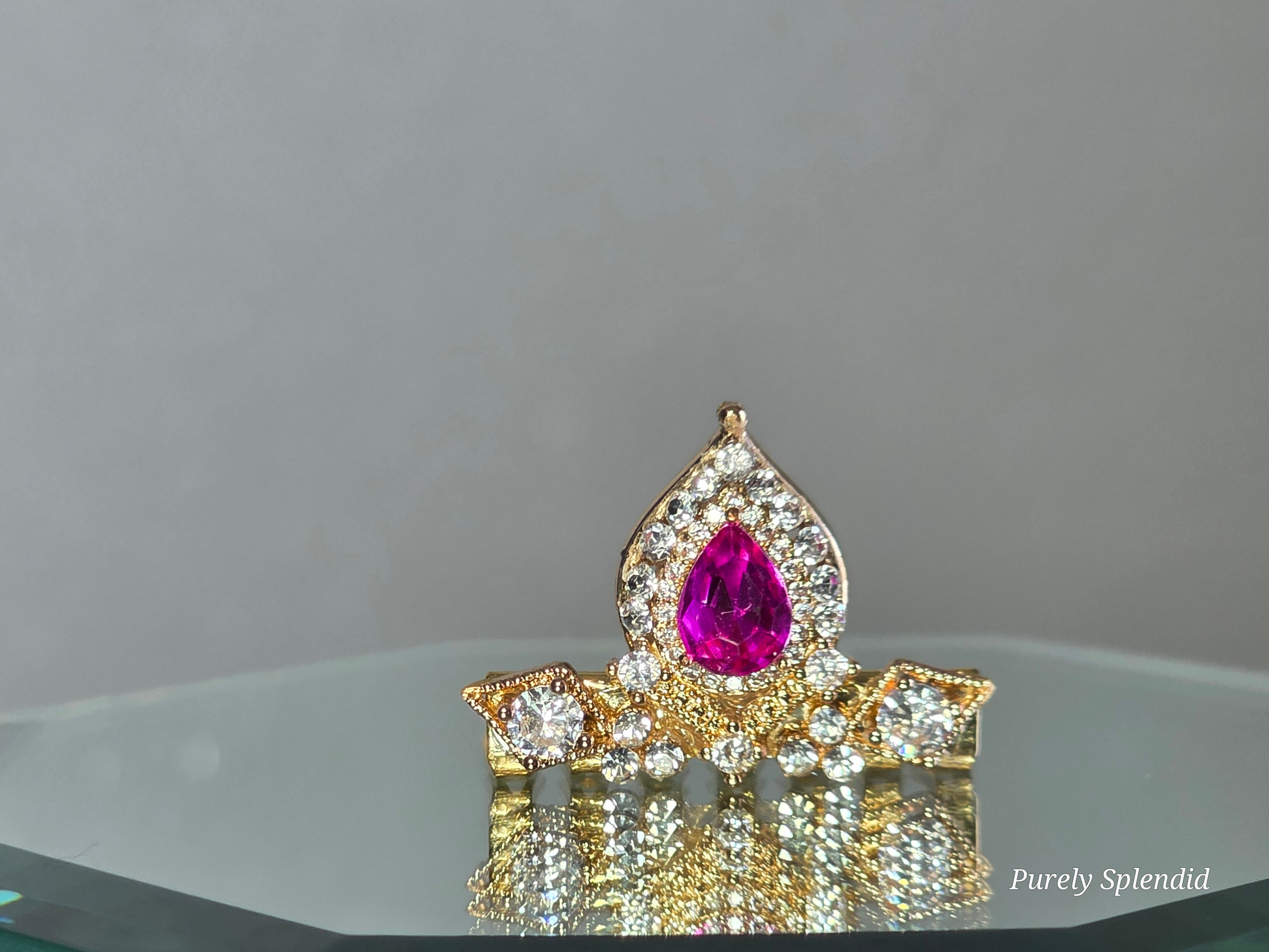  Gold doll crown with pink center gem - Jasmine tiara sparkling detail