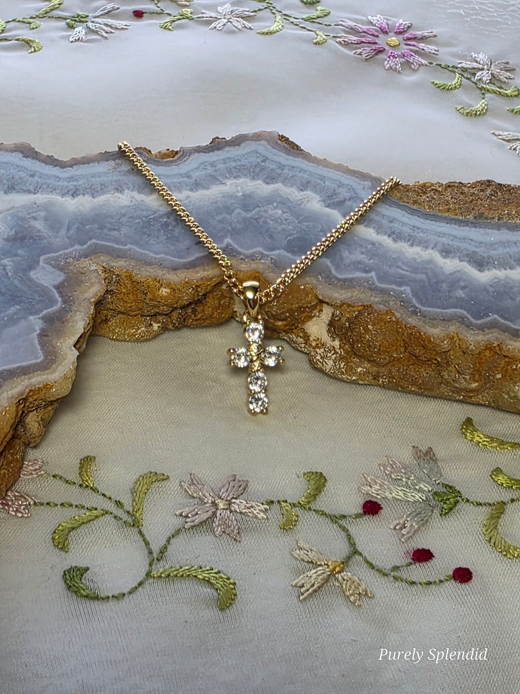 American made sparkling gold cross necklace for 18 inch girl dolls | Purely Splendid
