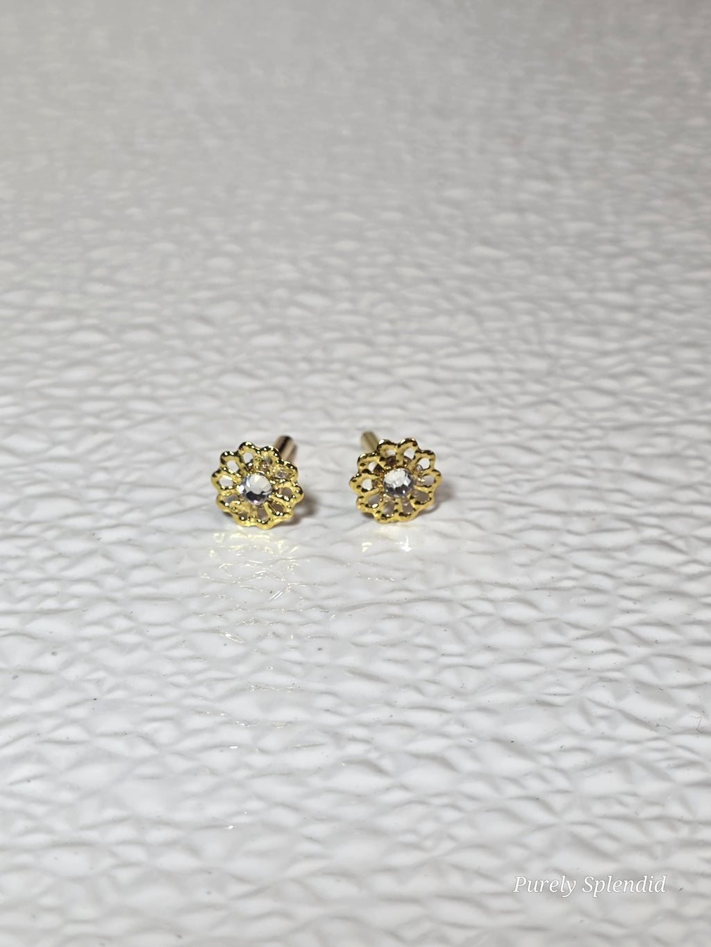 Flower Studs with Crystals for dolls who wear 2mm studs / American made / Purely Splendid