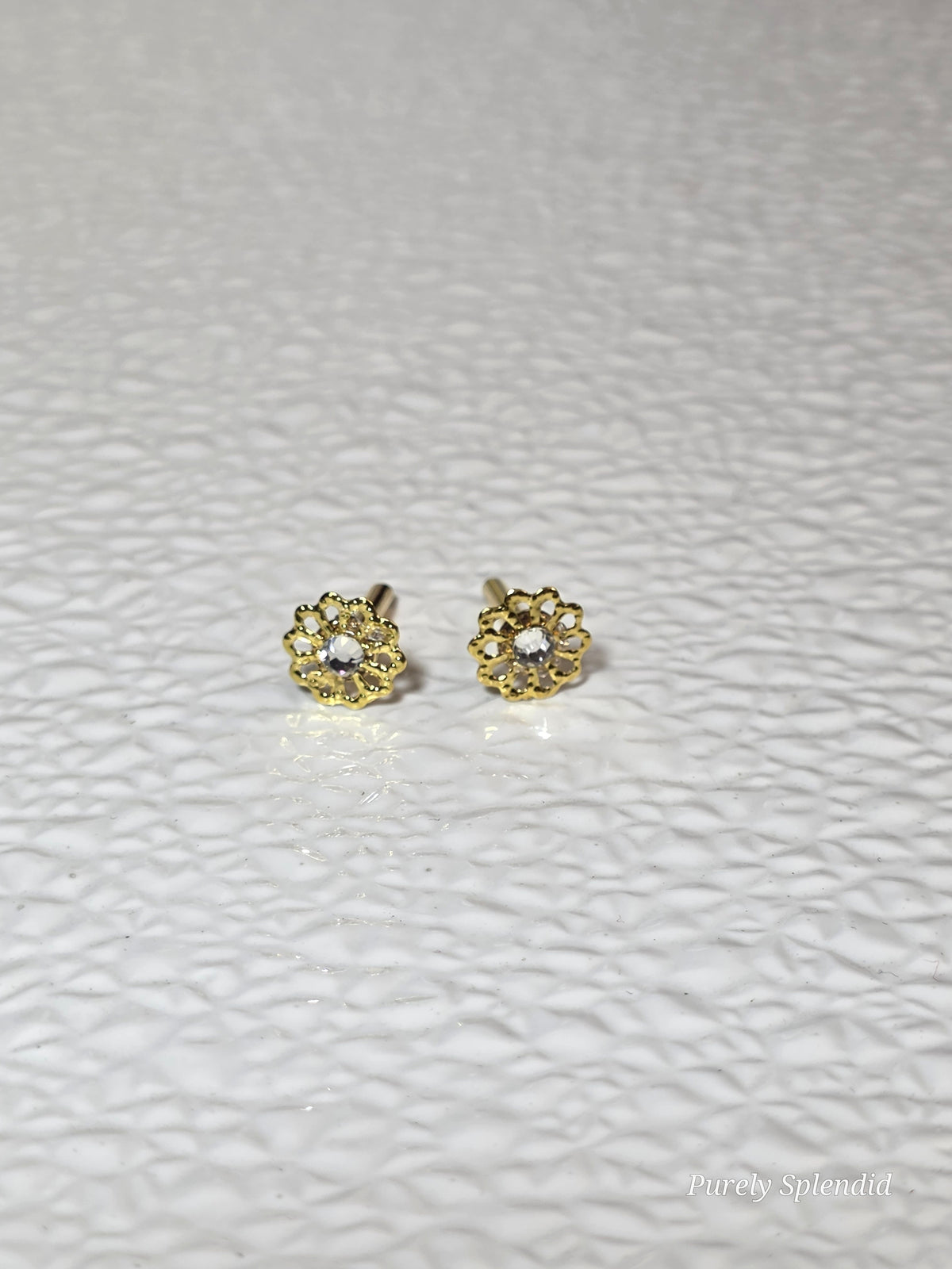Flower Studs with Crystals for dolls who wear 2mm studs / American made / Purely Splendid