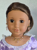 18 inch girl doll wearing a Sparkling Pink Royalty Necklace, Bracelet and Earrings | American made | Purely Splendid
