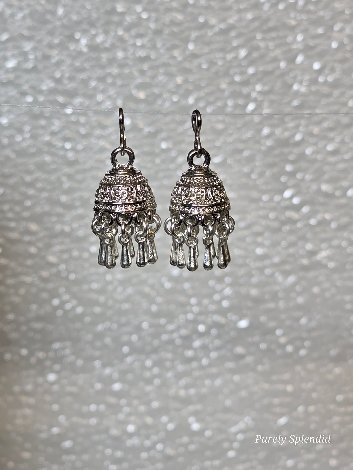 American made Silver colored Jhumki Earring Dangles for dolls who wear 2mm studs / Purely Splendid 