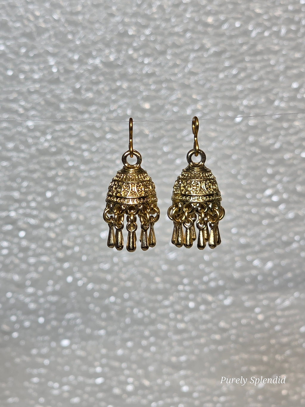 Gold colored Jhumki Earring Dangles for dolls who wear 2mm studs / American made / Purely Splendid