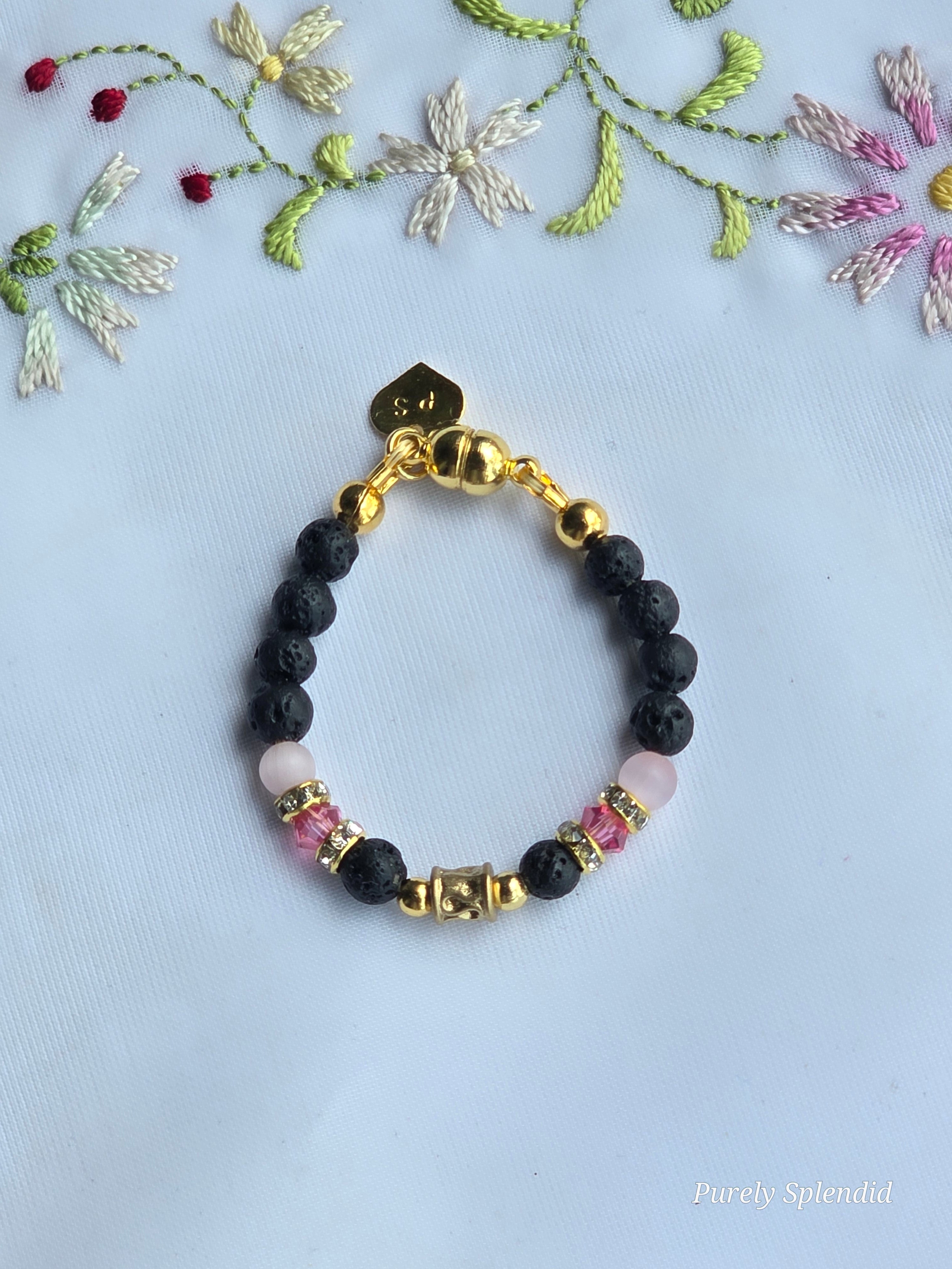 Black Lava and Pink Bracelet