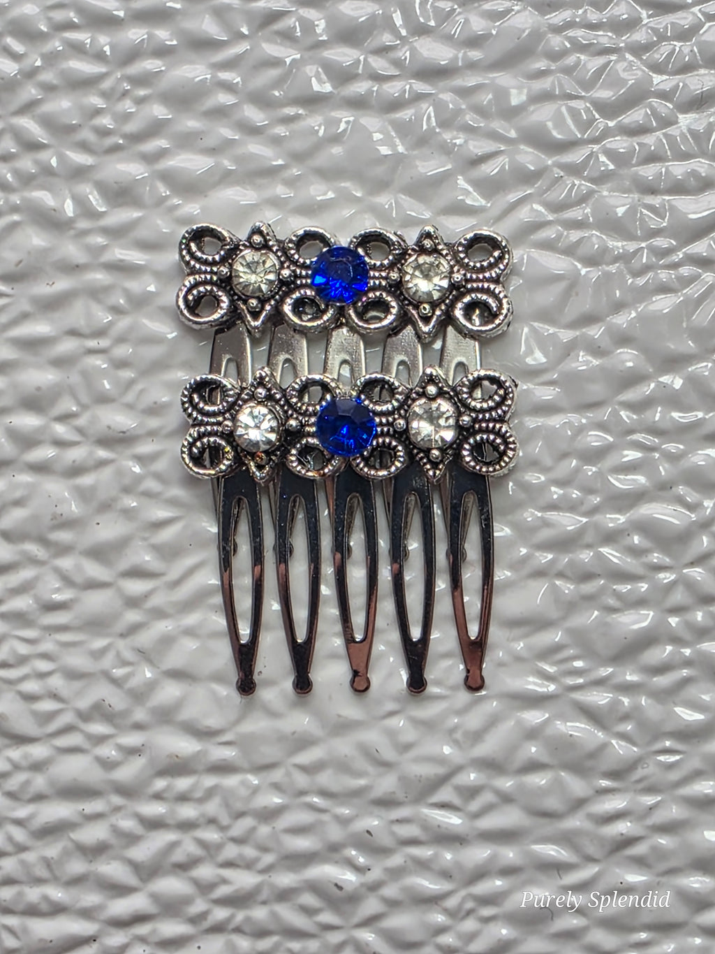 Decorative Sparkling Hair Comb with crystal and  blue rhinestones