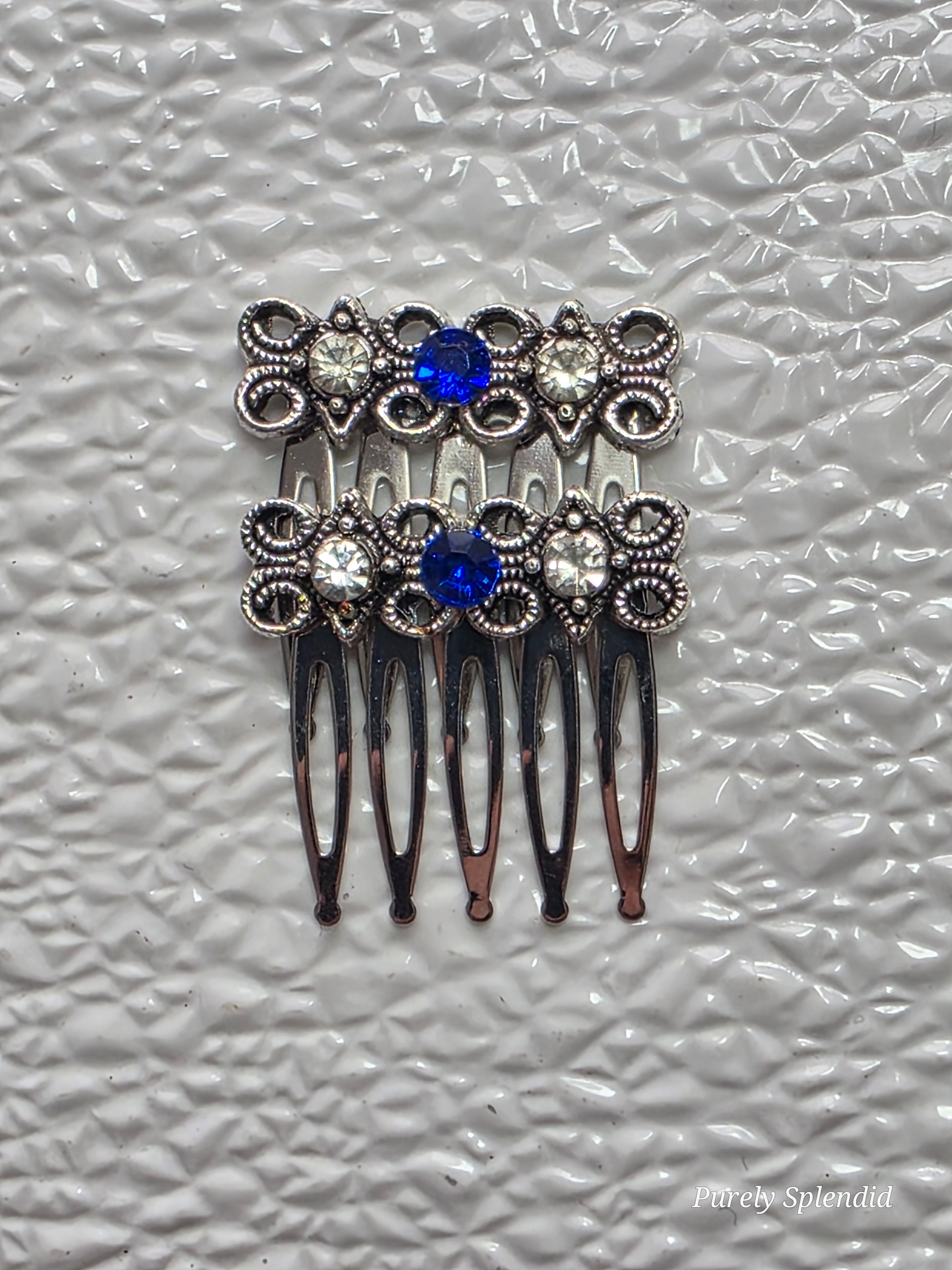 Decorative Sparkling Hair Comb with crystal and  blue rhinestones
