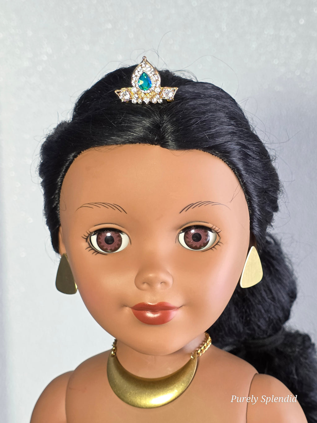 Jasmine doll crown - gold tiara with turquoise jewels for 18 inch dolls