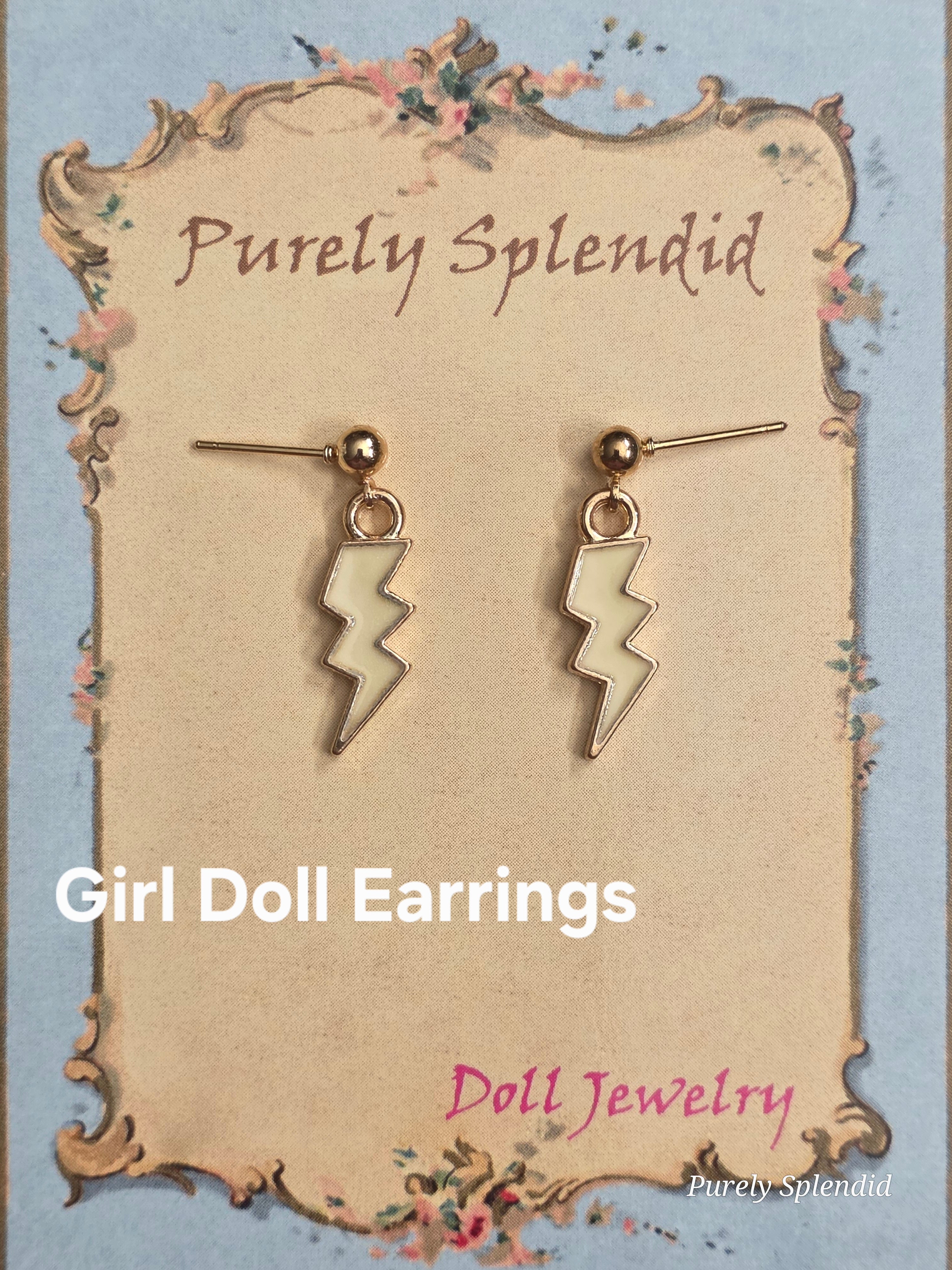 Girl Doll Lightning Bolt Earrings for girl dolls who have pinhole earring holes / American made / Purely Splendid