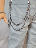 Silver double-strand waist chain with cross on 18 inch doll jeans, American made | Purely Splendid
