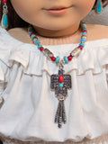 Western Eagle Necklace with Southwestern beaded details, American made 18 inch girl doll jewelry | Purely Splendid
