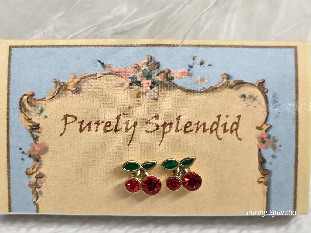American made Sparkling Red Cherry 2mm Stud Earrings for 18 inch girl dolls / Purely Splendid