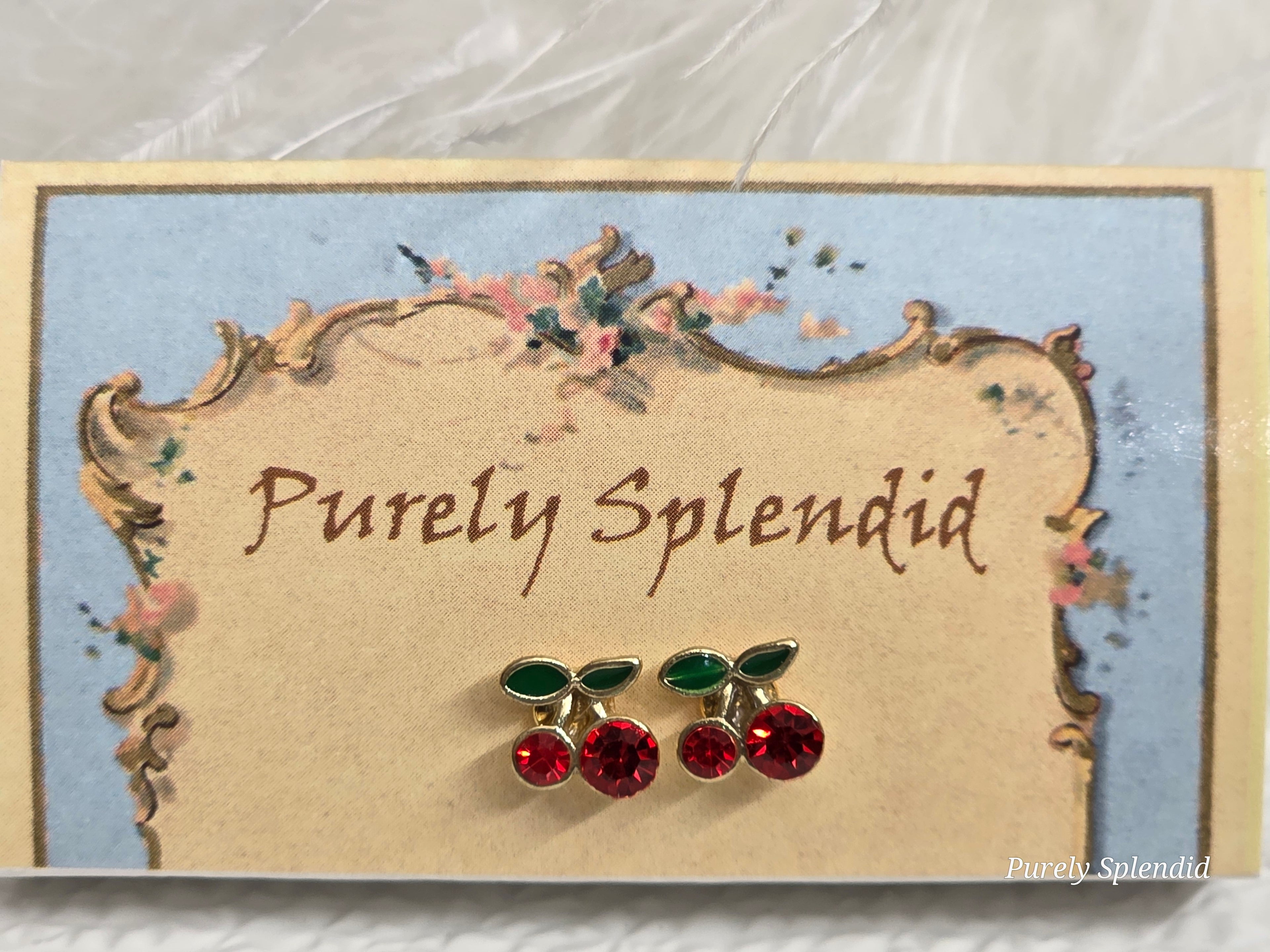 American made Sparkling Red Cherry 2mm Stud Earrings for 18 inch girl dolls / Purely Splendid