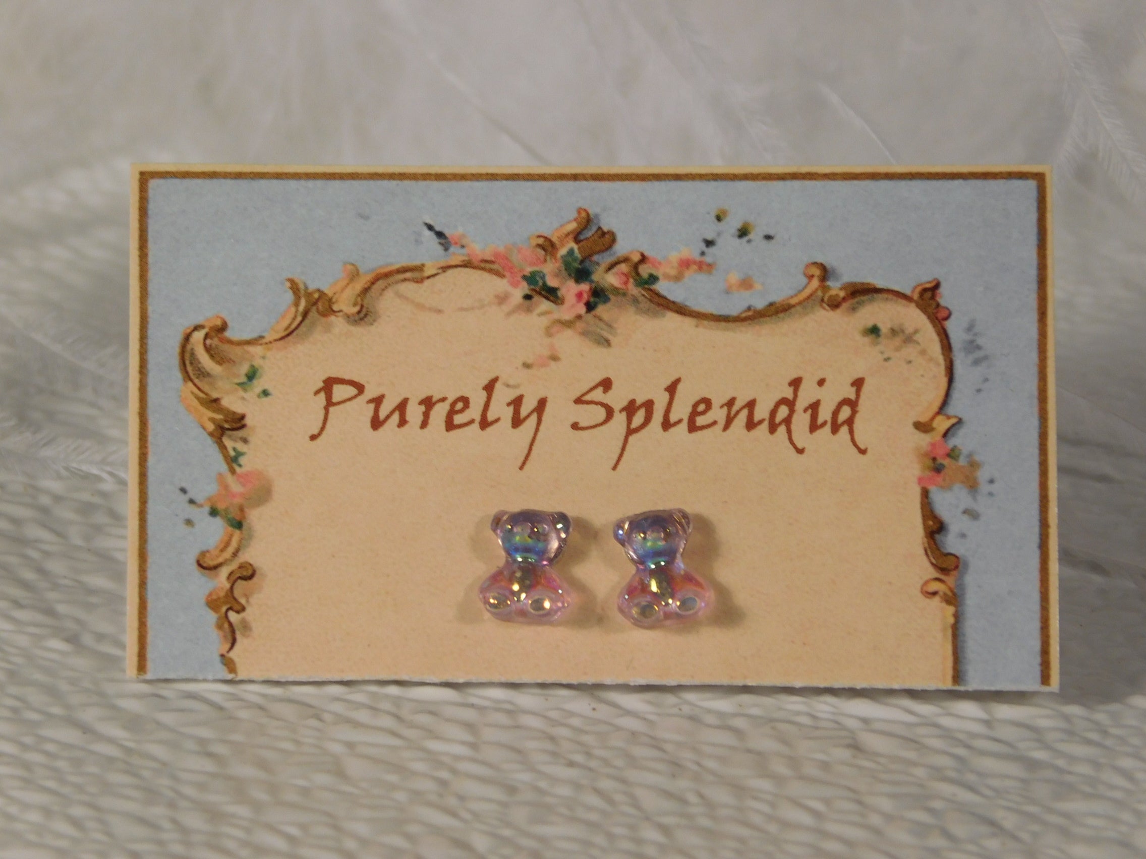 Light Purple Bear Stud Earrings for dolls who wear 2mm studs