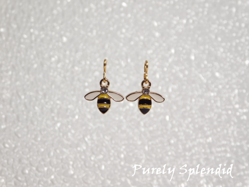 American made bee earrings for 18 inch girl doll - enameled yellow and black design | Purely Splendid
