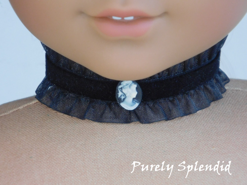 Black cameo choker for 18 inch girl dolls - Victorian velvet choker with magnetic clasp American made / Purely Splendid