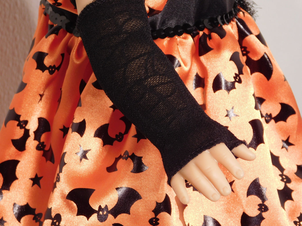 18 inch doll shown wearing black Spiderweb Fingerless Gloves 