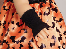 Load image into Gallery viewer, 18inch doll shown wearing black Spiderweb Fingerless Gloves scrunched up 
