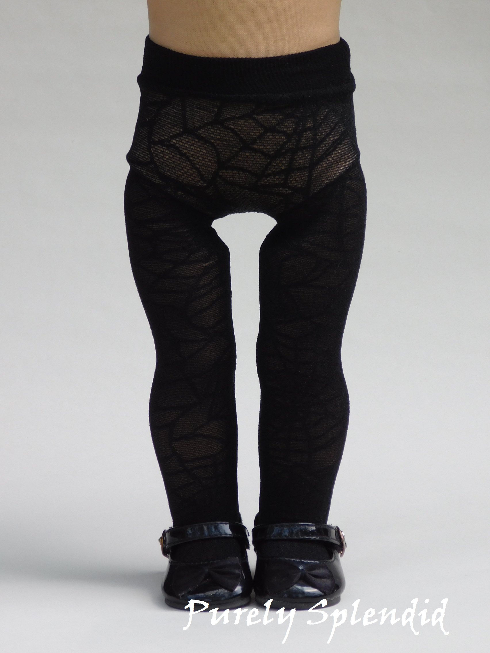 18 inch girl doll spider web tights | American made black Halloween | Purely Splendid