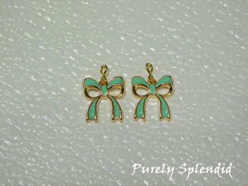American made bow earring dangles for 18 inch girl doll in sea green | Purely Splendid
