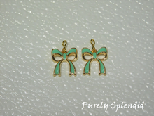 Load image into Gallery viewer, green bow earrings for dolls
