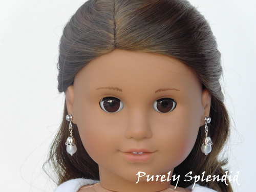 American made budding pearl earrings worn by 18 inch girl doll - elegant design | Purely Splendid