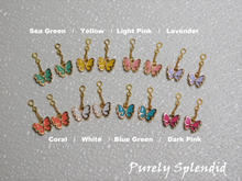Load image into Gallery viewer, Eight colors of butterfly earrings for dolls who wear 2mm studs
