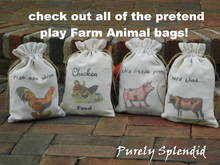 Load image into Gallery viewer, check out all of the pretend play farm animal bags, rooster, chicken, pig and cow

