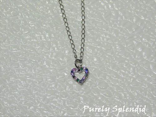 18 inch girl doll colorful heart necklace - American made sparkling cubic zirconia jewelry 