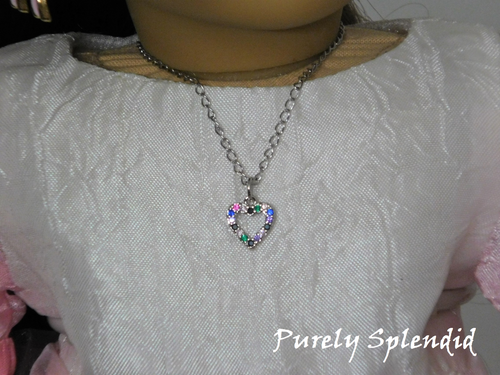 Colorful sparkling heart necklace for 18 inch girl dolls - cubic zirconia heart pendant with magnetic clasp / Purely Splendid